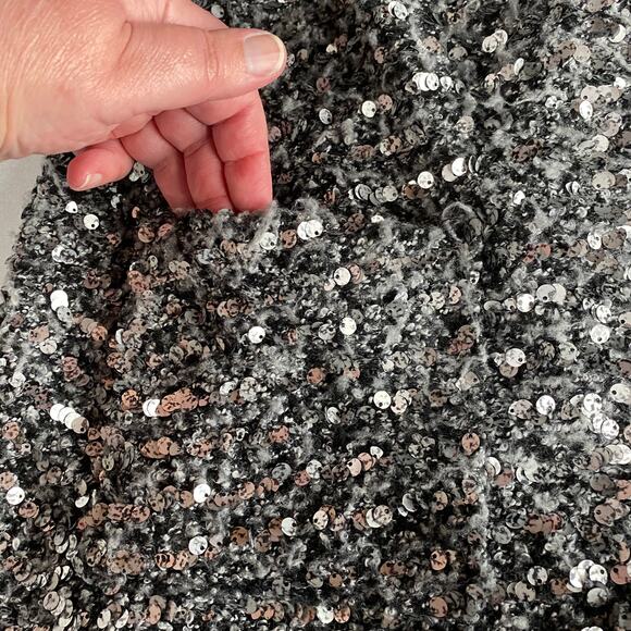 H&M Black Silver Sequin Oversize Textured Long Sleeve Open Front Lined Jacket M - Picture 9 of 13